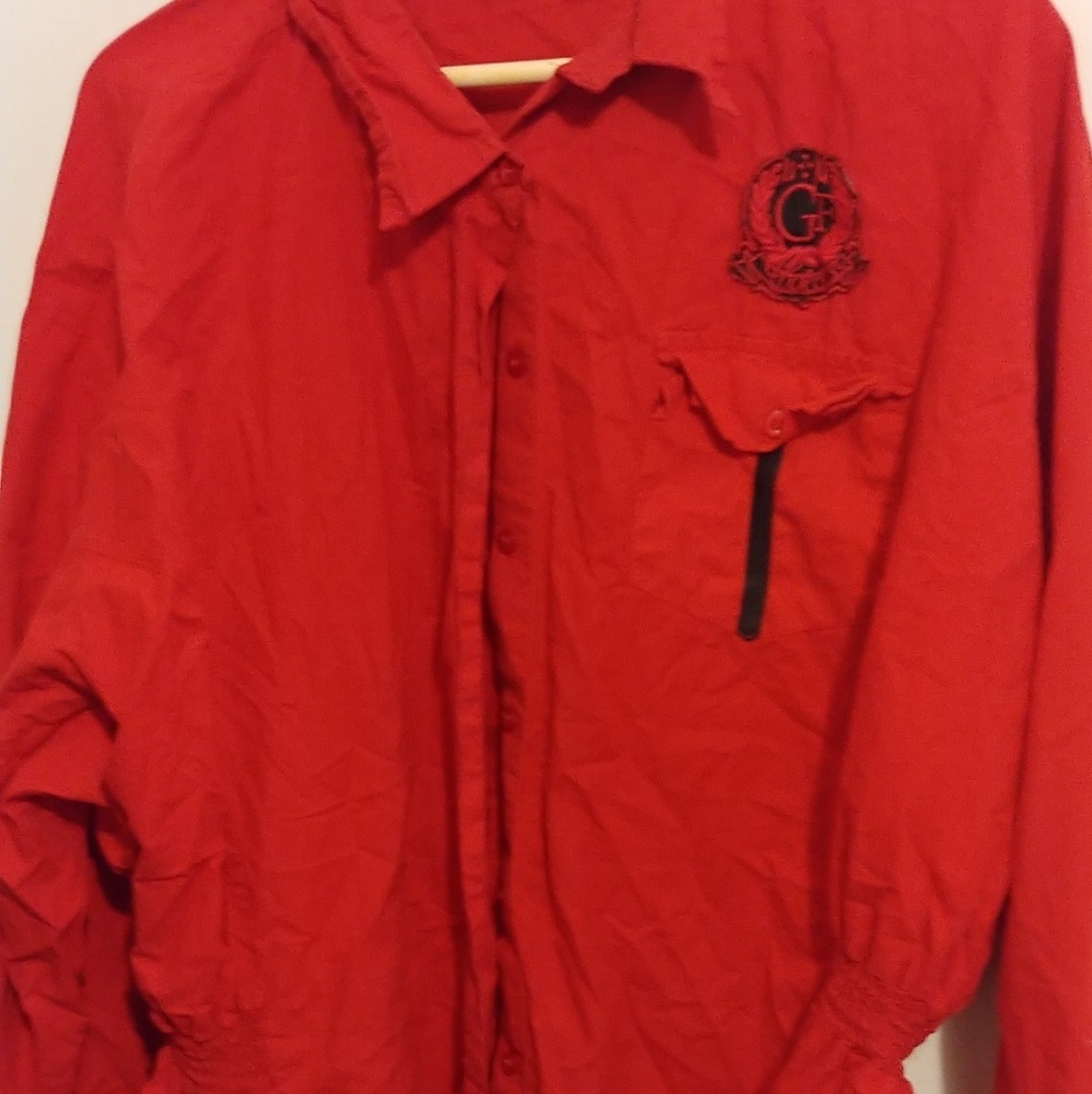 Red button down blouse